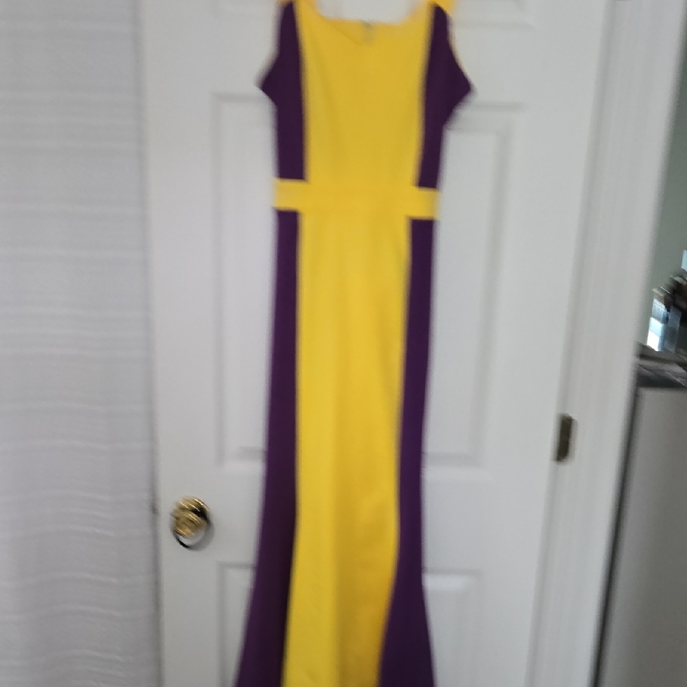Yellow and Purple Colorblock Maxi Dress
